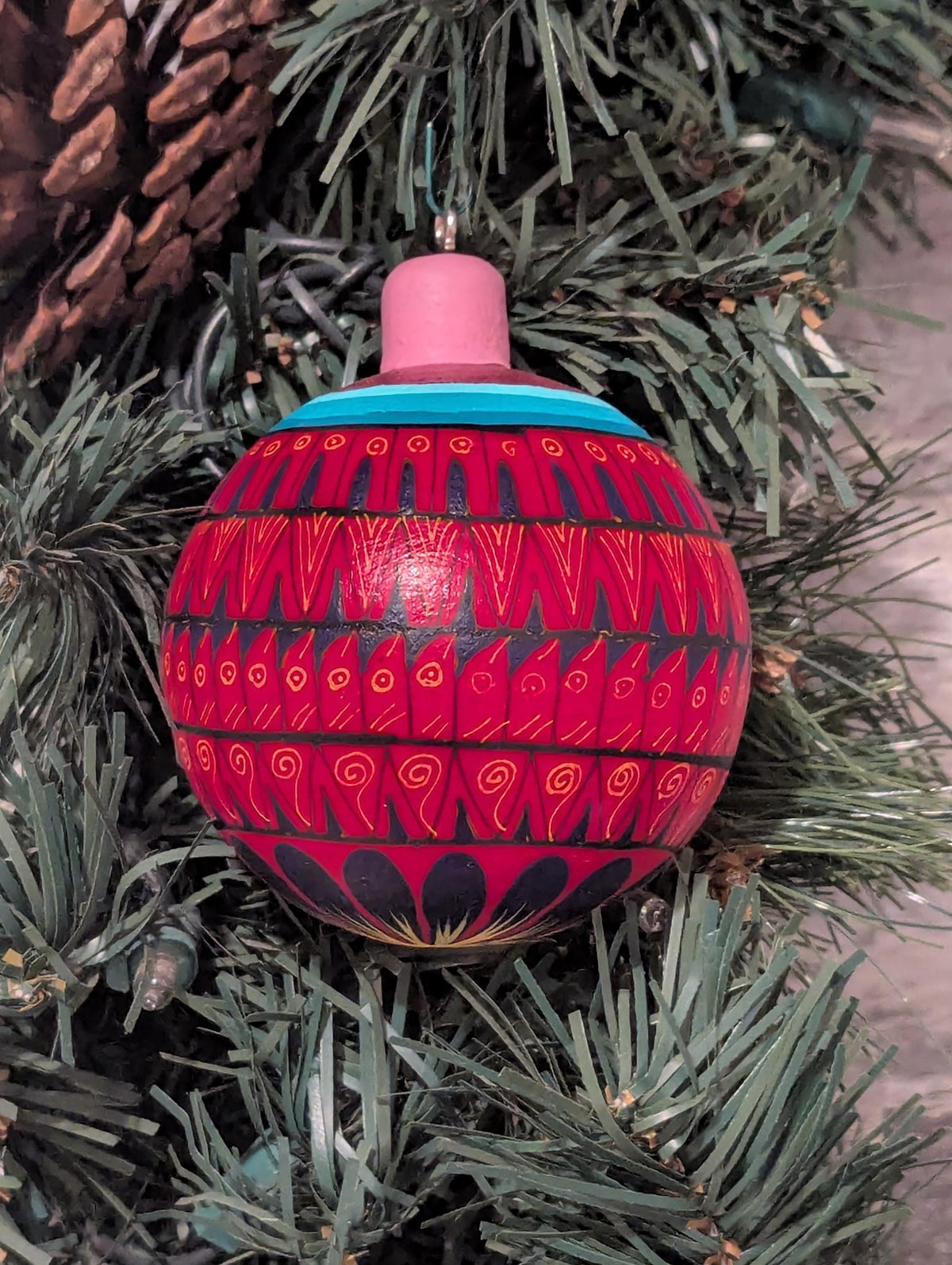 Christmas Tree Ornament #26 is Hand-Painted Mexican Bulb & Festive Holiday Decor