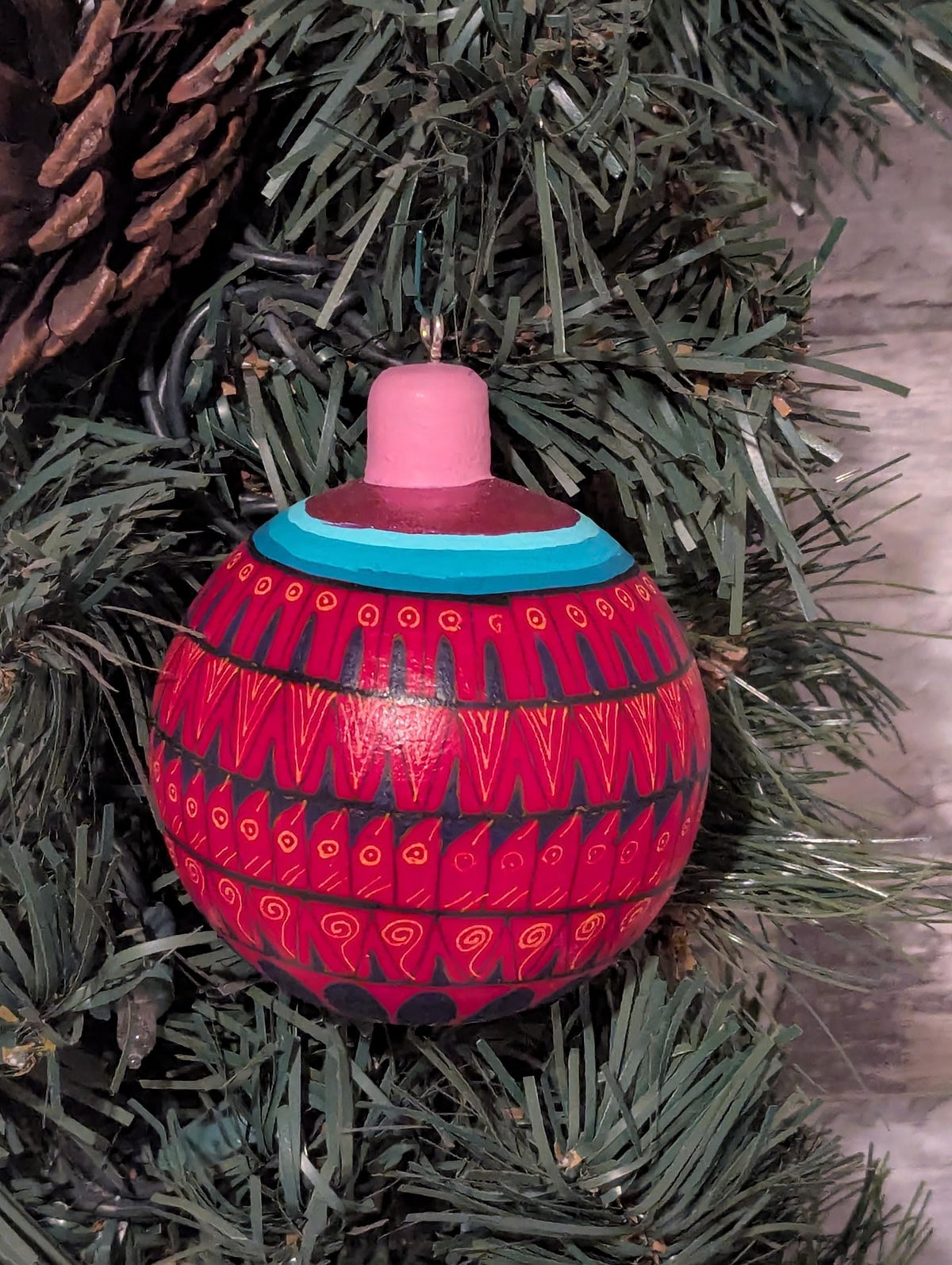 Christmas Tree Ornament #26 is Hand-Painted Mexican Bulb & Festive Holiday Decor
