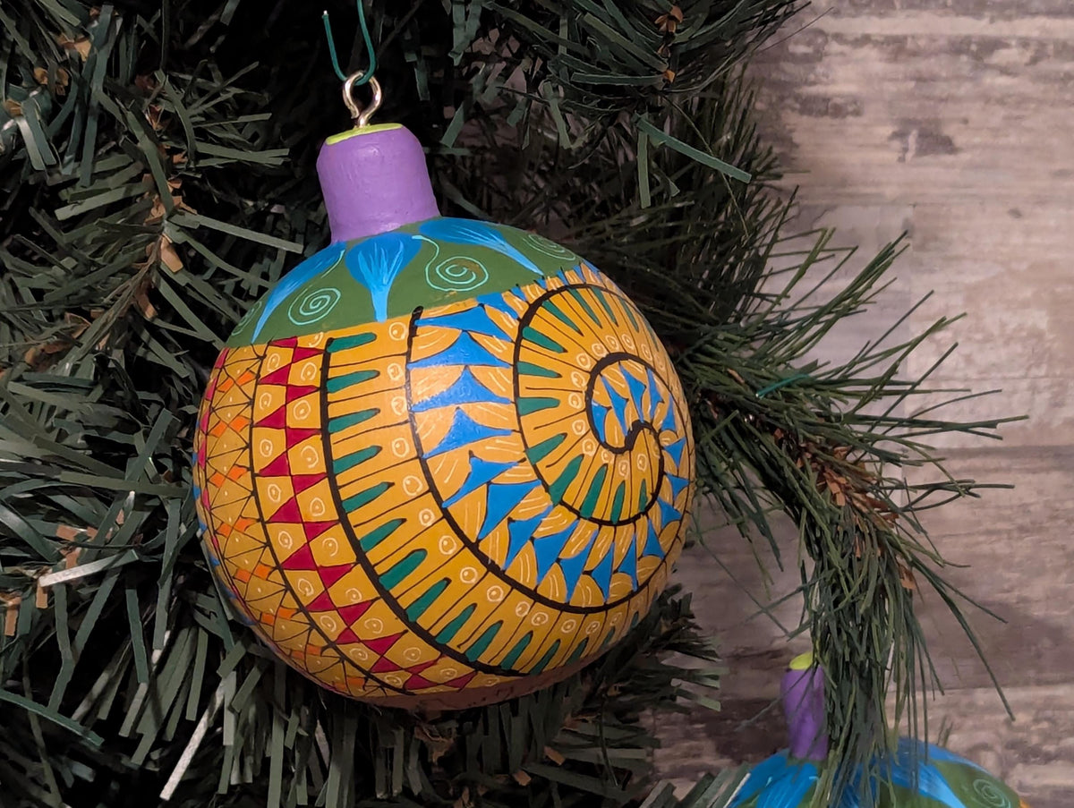 Christmas Tree Ornament #32 is Hand-Painted Mexican Bulb & Festive Holiday Decor