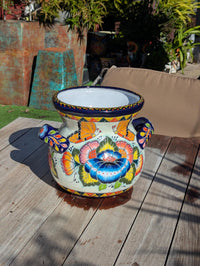 Butterfly Flower Pot | 10.5" Tall Ceramic Talavera Planter is Handmade Mexican Pottery