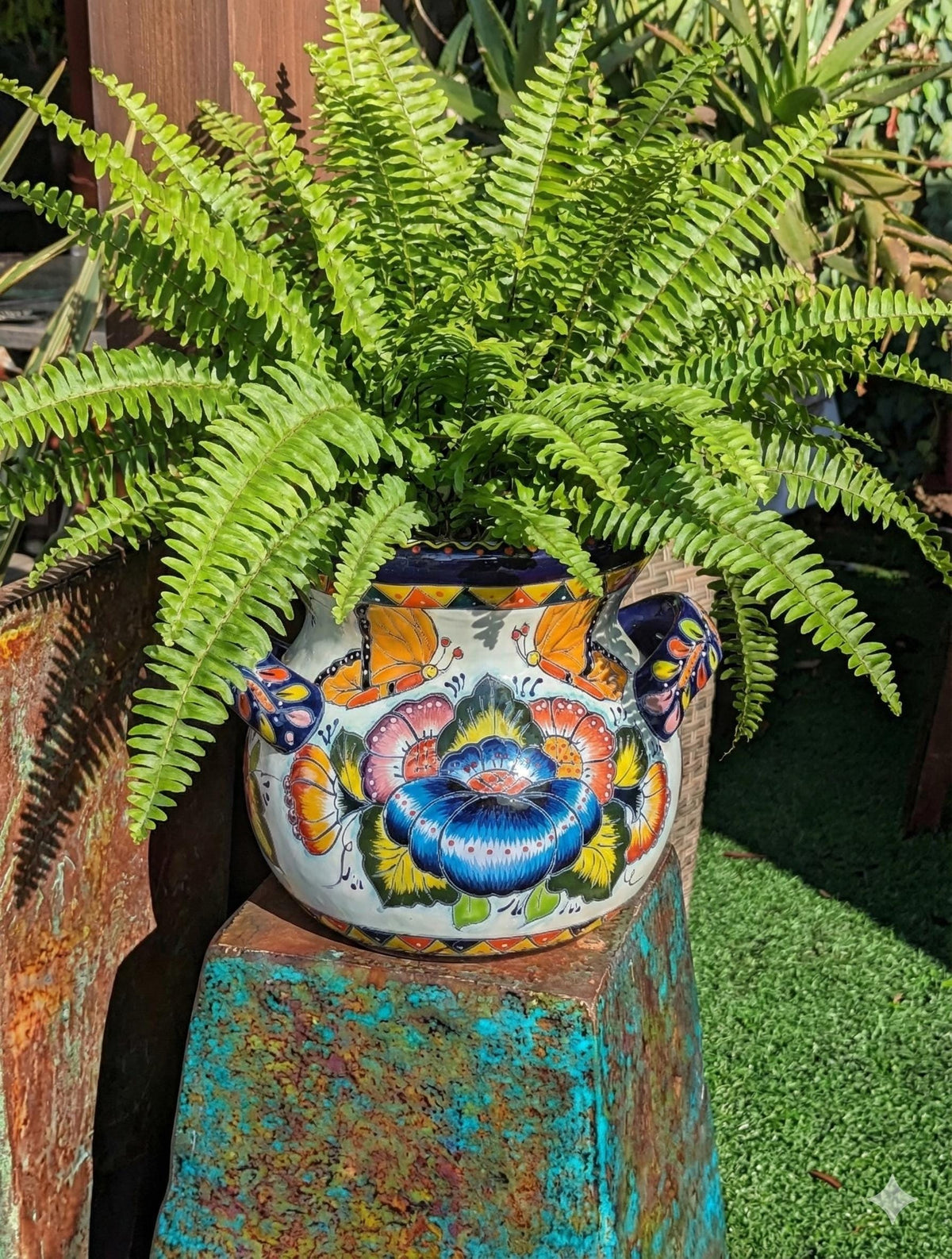 Butterfly Flower Pot | 10.5" Tall Ceramic Talavera Planter is Handmade Mexican Pottery