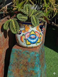 Butterfly Flower Pot | 10.5" Tall Ceramic Talavera Planter is Handmade Mexican Pottery