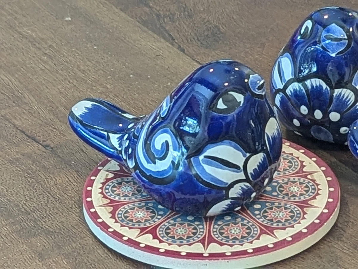 Talavera Birdie, Blue & White | Handpainted Ceramic Bird from Mexico for Home or Garden Decor