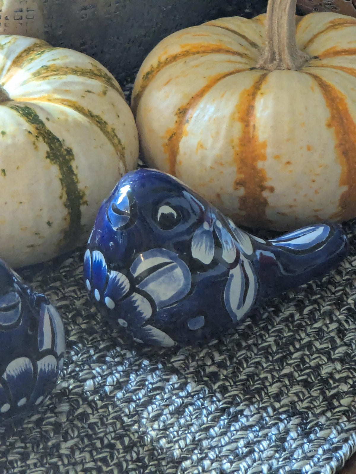 Talavera Birdie, Blue & White | Handpainted Ceramic Bird from Mexico for Home or Garden Decor