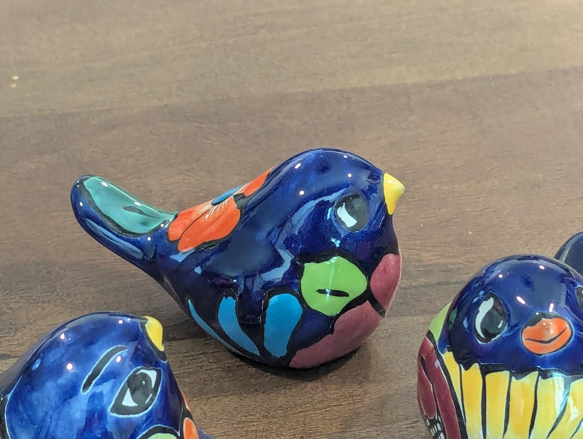 Talavera Birdie, Blue Headed | Handpainted Ceramic Bird from Mexico for Home or Garden Decor