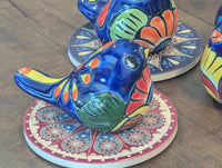 Talavera Birdie, Blue Headed | Handpainted Ceramic Bird from Mexico for Home or Garden Decor