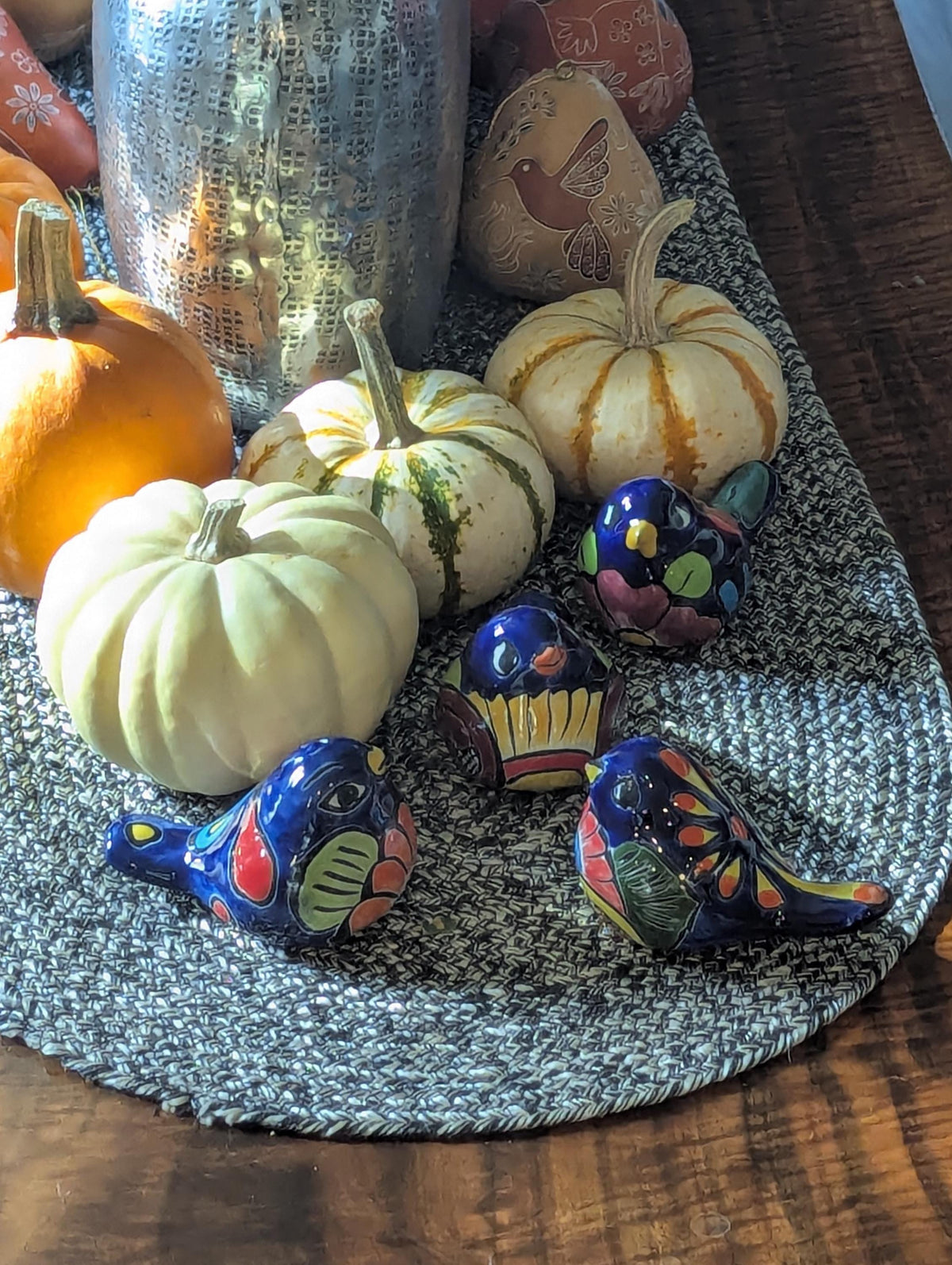 Talavera Birdie, Blue Headed | Handpainted Ceramic Bird from Mexico for Home or Garden Decor