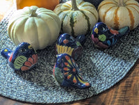 Talavera Birdie, Blue Headed | Handpainted Ceramic Bird from Mexico for Home or Garden Decor