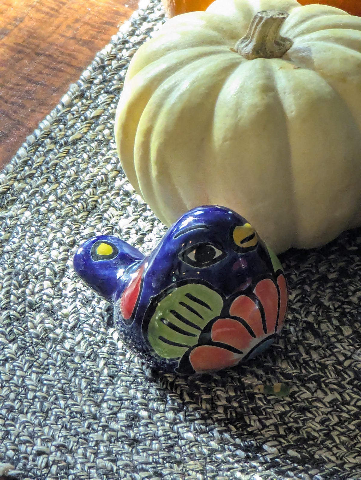 Talavera Birdie, Blue Headed | Handpainted Ceramic Bird from Mexico for Home or Garden Decor