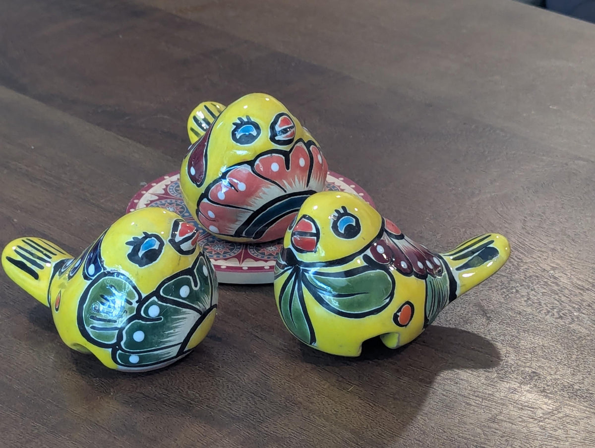 Talavera Birdie, Yellowish | Handpainted Ceramic Bird from Mexico for Home or Garden Decor