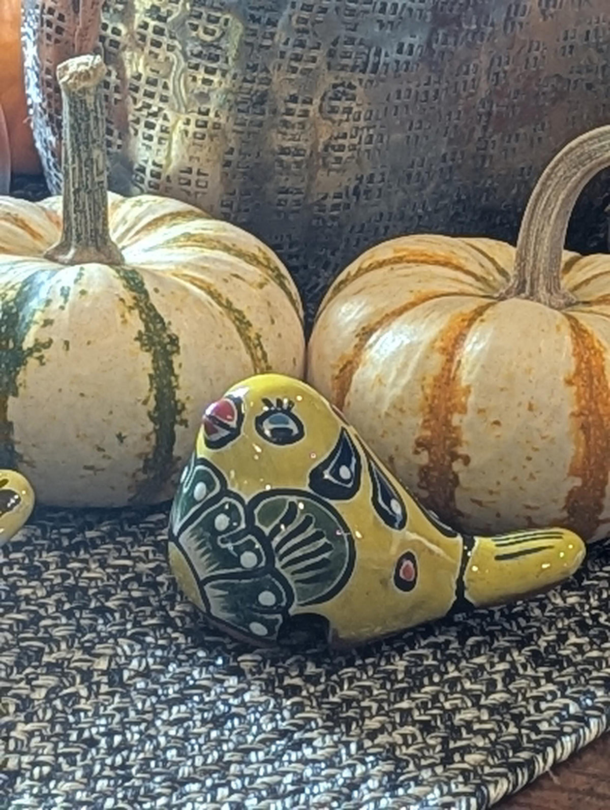 Talavera Birdie, Yellowish | Handpainted Ceramic Bird from Mexico for Home or Garden Decor