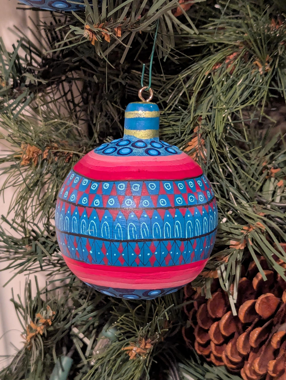 Christmas Tree Ornament #30 is Hand-Painted Mexican Bulb & Festive Holiday Decor