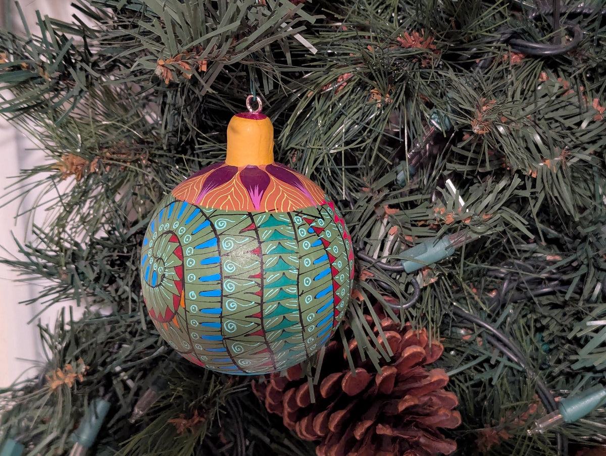 Christmas Tree Ornament #31 is Hand-Painted Mexican Bulb & Festive Holiday Decor