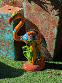 Talavera Flamingo, Hand-Painted Mexican Ceramic Pottery, Outdoor Decor