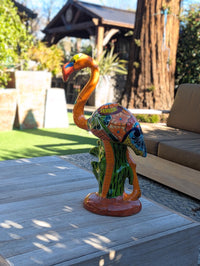 Talavera Flamingo, Hand-Painted Mexican Ceramic Pottery, Outdoor Decor