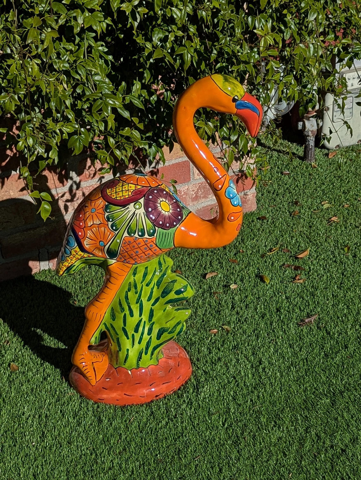 Talavera Flamingo, Hand-Painted Mexican Ceramic Pottery, Outdoor Decor