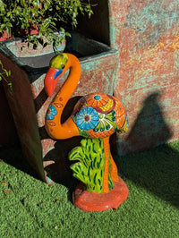 Talavera Flamingo, Hand-Painted Mexican Ceramic Pottery, Outdoor Decor
