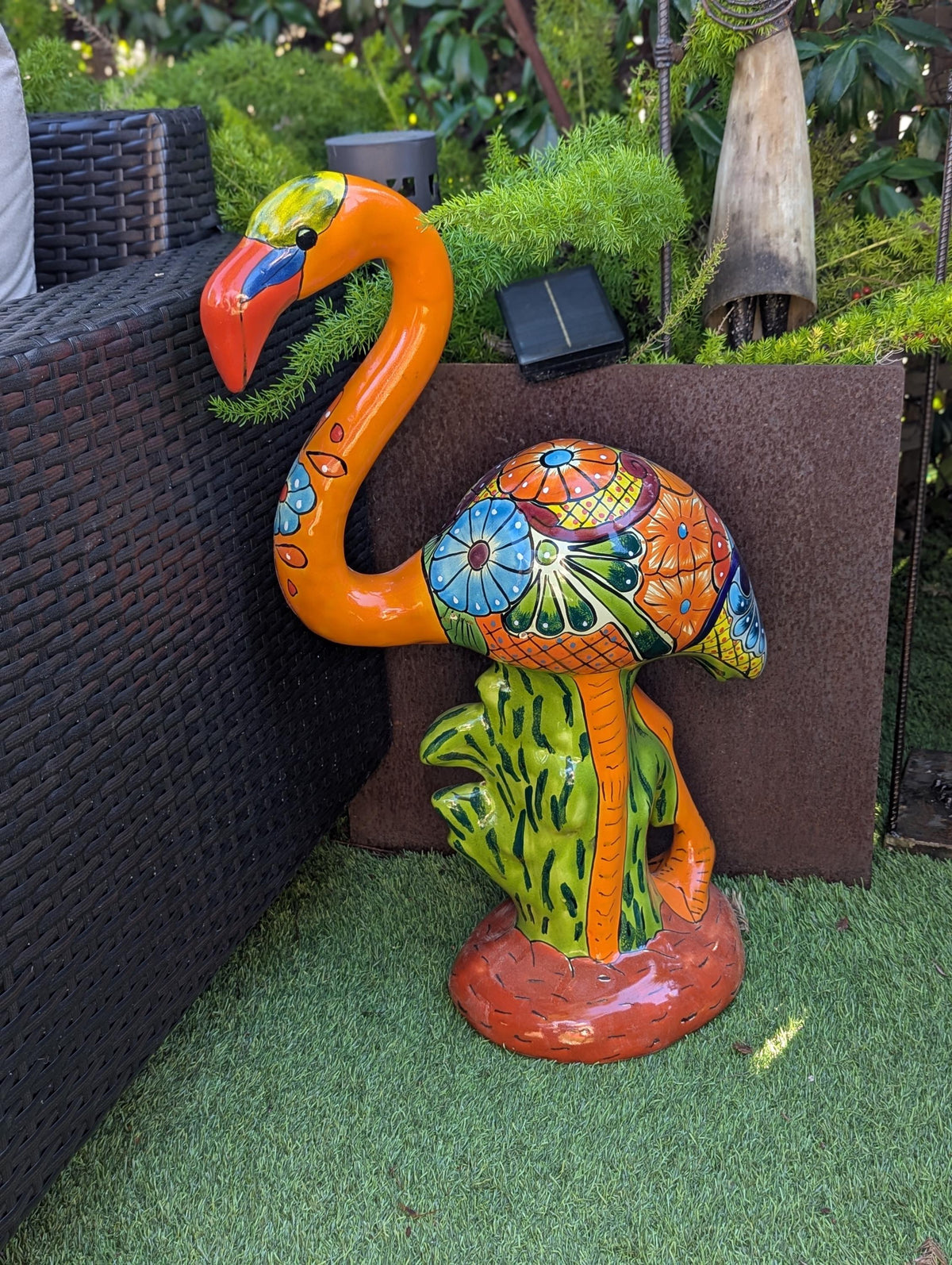 Talavera Flamingo, Hand-Painted Mexican Ceramic Pottery, Outdoor Decor