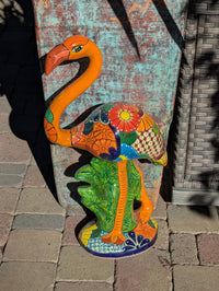 Talavera Flamingo, Hand-Painted Ceramic Yard Art & Home Decor