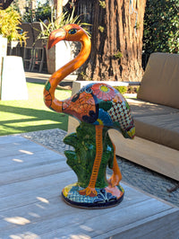 Talavera Flamingo, Hand-Painted Ceramic Yard Art & Home Decor