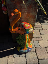 Talavera Flamingo, Hand-Painted Ceramic Yard Art & Home Decor