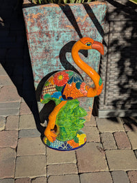 Talavera Flamingo, Hand-Painted Ceramic Yard Art & Home Decor