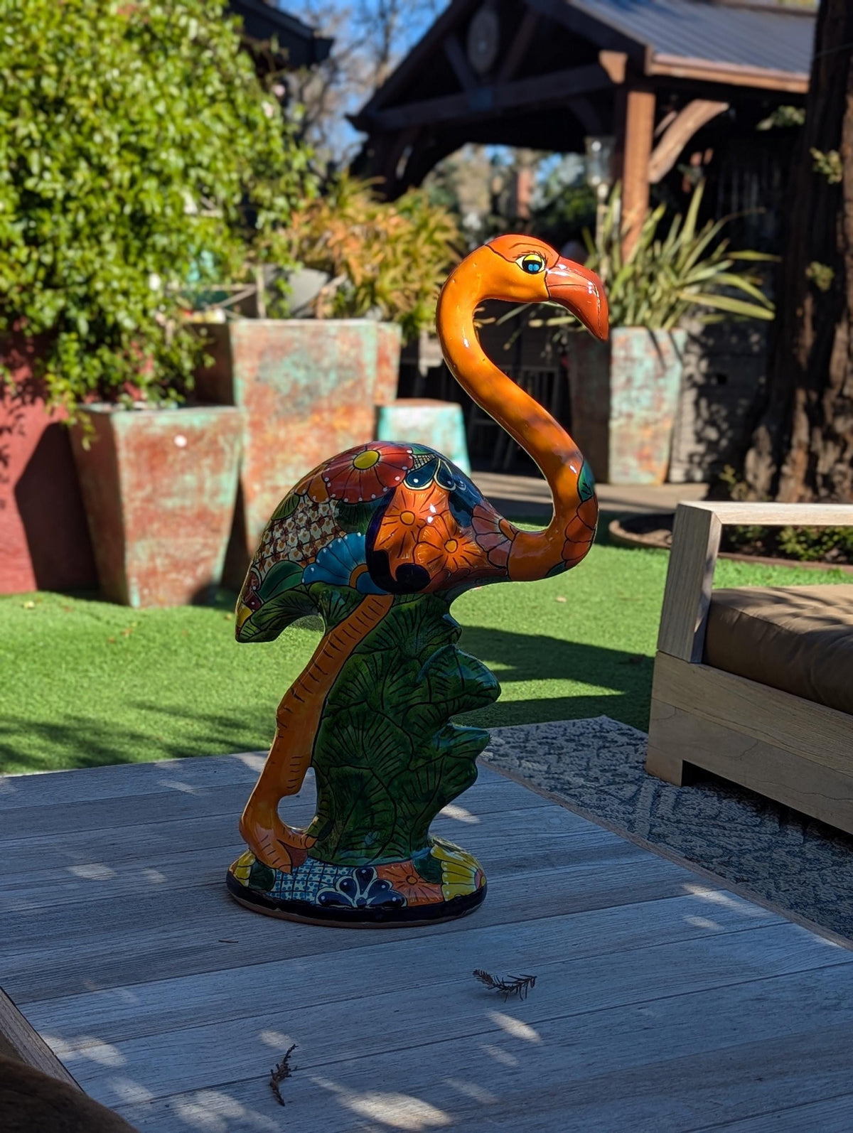 Talavera Flamingo, Hand-Painted Ceramic Yard Art & Home Decor