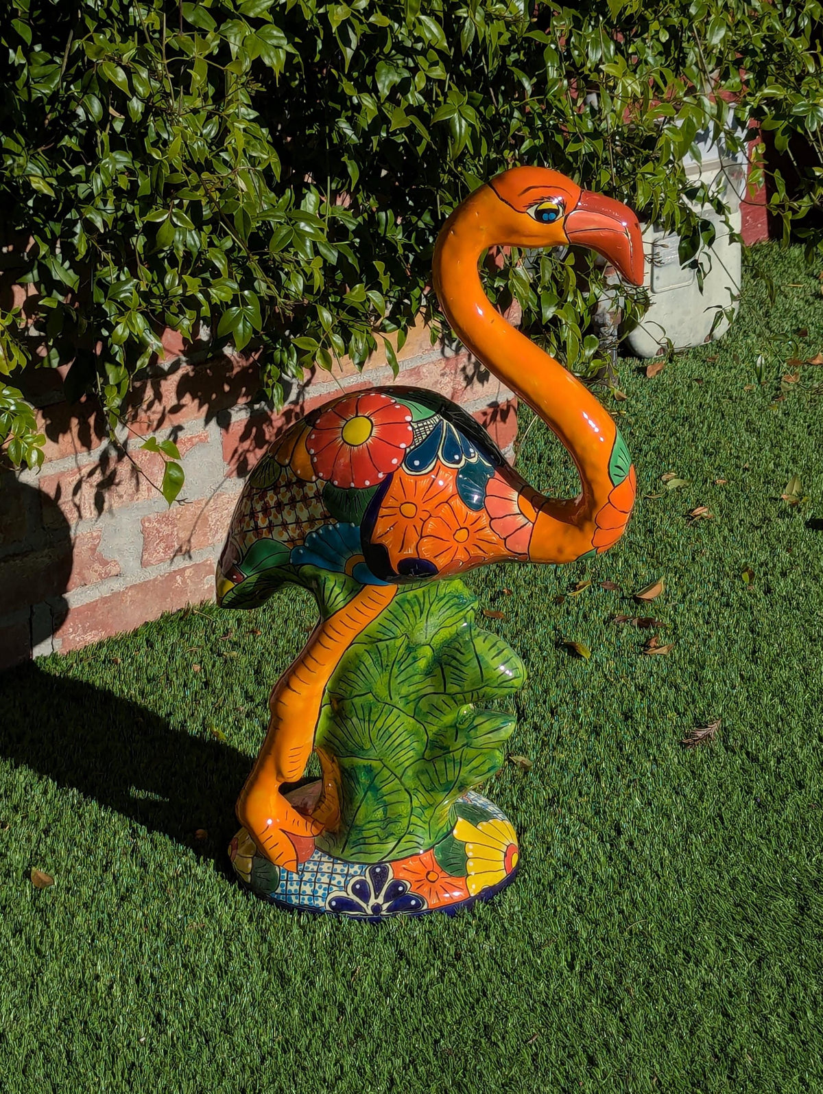 Talavera Flamingo, Hand-Painted Ceramic Yard Art & Home Decor