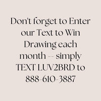 Text message invitation to enter a drawing with contact information on a beige background