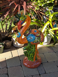 Talavera Flamingo, Hand-Painted Mexican Ceramic Pottery, Outdoor Decor