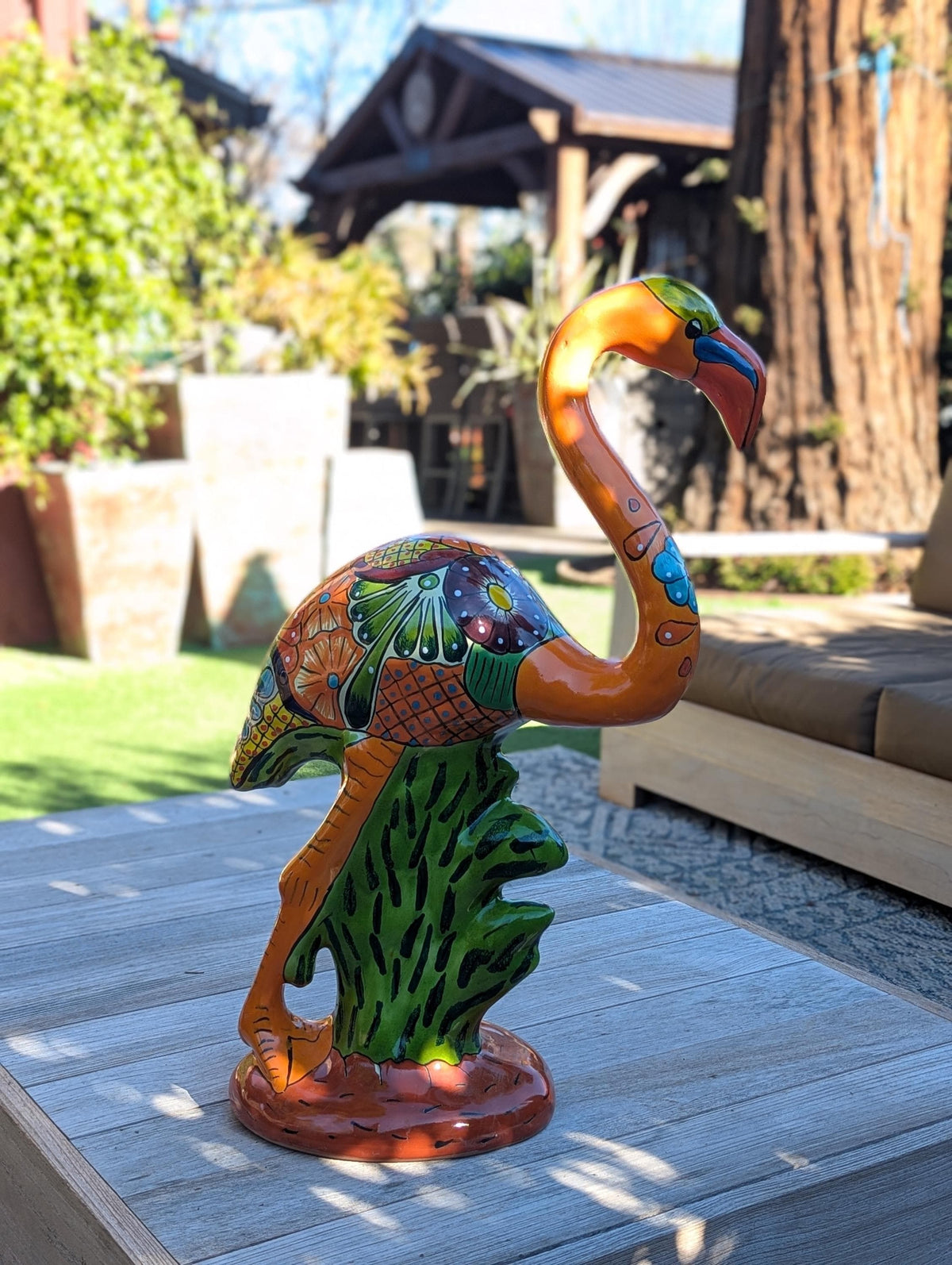 Talavera Flamingo, Hand-Painted Mexican Ceramic Pottery, Outdoor Decor