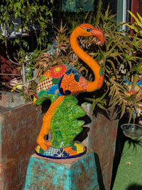 Talavera Flamingo, Hand-Painted Ceramic Yard Art & Home Decor