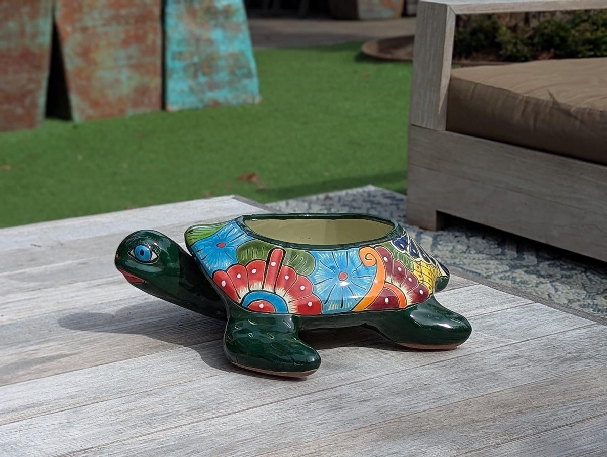 Handmade Talavera Turtle Planter: Mexican Pottery Garden Decor