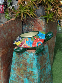Handmade Talavera Turtle Planter: Mexican Pottery Garden Decor