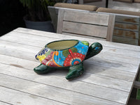 Handmade Talavera Turtle Planter: Mexican Pottery Garden Decor