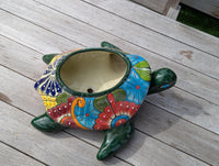 Handmade Talavera Turtle Planter: Mexican Pottery Garden Decor