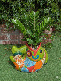 Talavera Whale Planter: Hand-Painted Mexican Ceramic Pottery Garden Decor