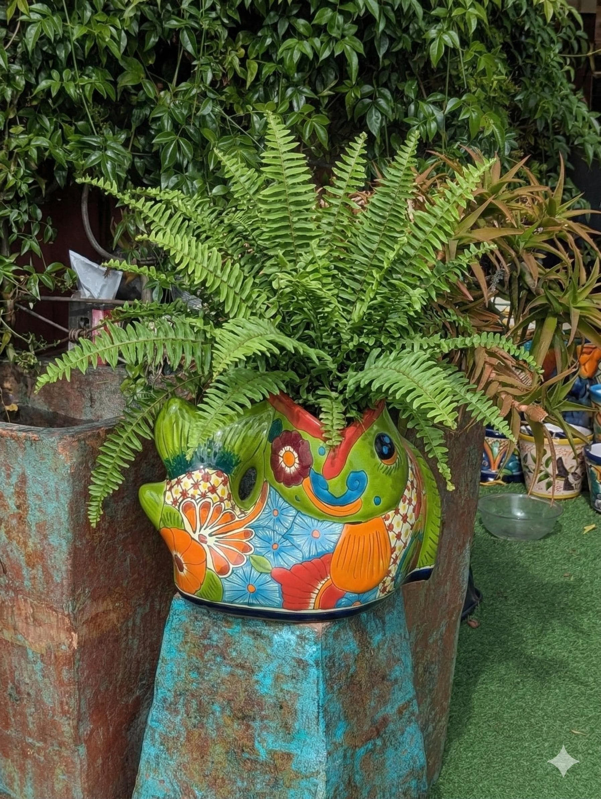 Talavera Whale Planter: Hand-Painted Mexican Ceramic Pottery Garden Decor