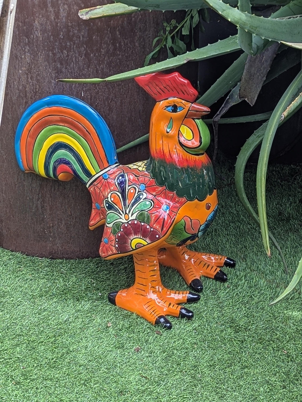 Talavera Rooster Home Decor | Handmade Ceramic Pottery, Indoor or Outdoor Figurine