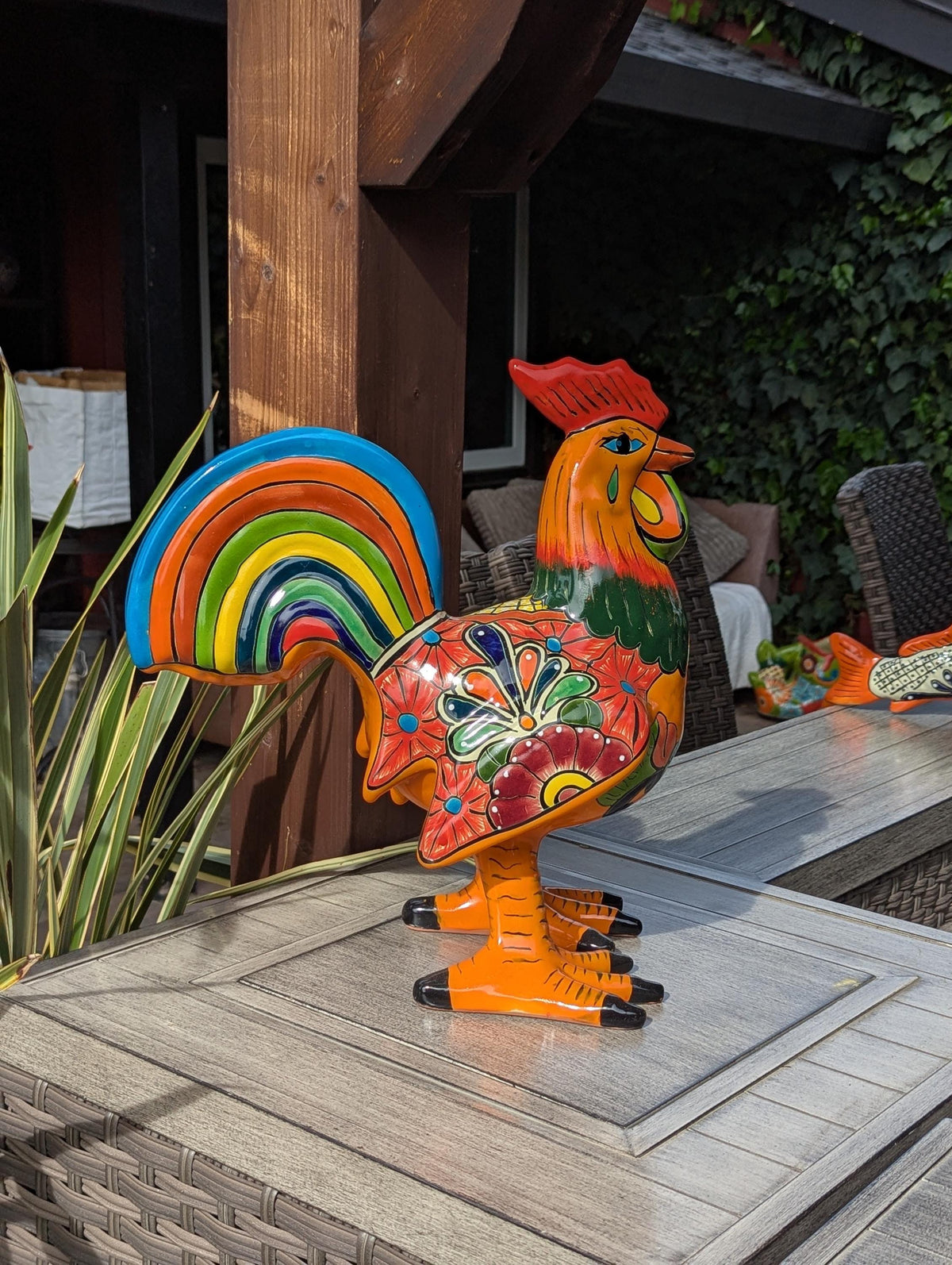 Talavera Rooster Home Decor | Handmade Ceramic Pottery, Indoor or Outdoor Figurine