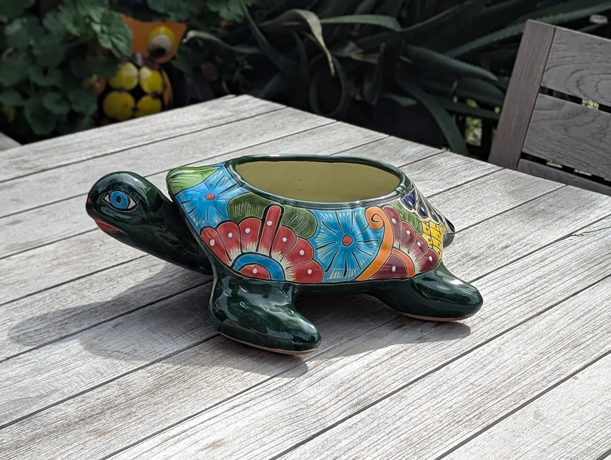 Handmade Talavera Turtle Planter: Mexican Pottery Garden Decor