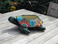Handmade Talavera Turtle Planter: Mexican Pottery Garden Decor