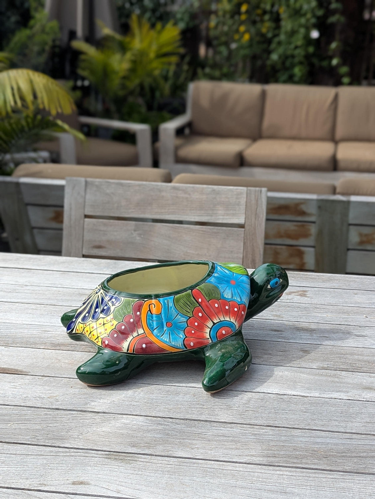 Handmade Talavera Turtle Planter: Mexican Pottery Garden Decor