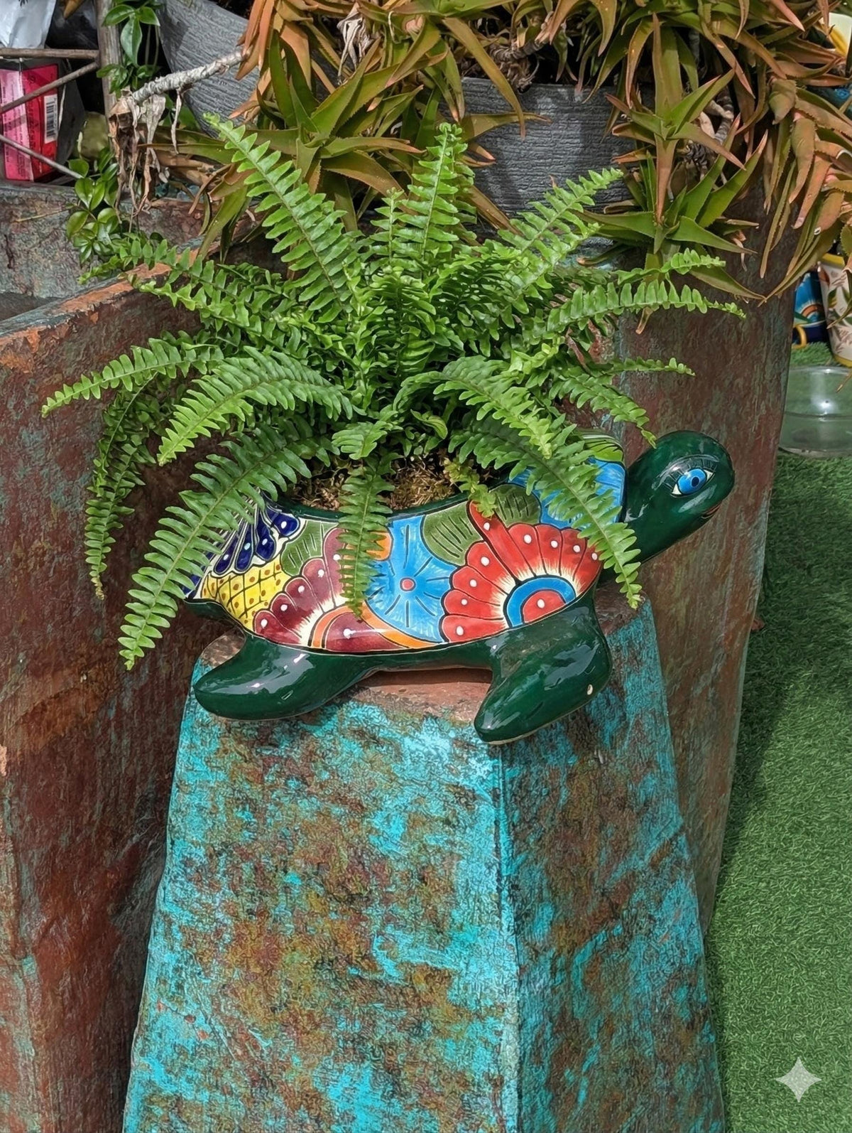 Handmade Talavera Turtle Planter: Mexican Pottery Garden Decor