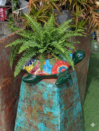 Handmade Talavera Turtle Planter: Mexican Pottery Garden Decor
