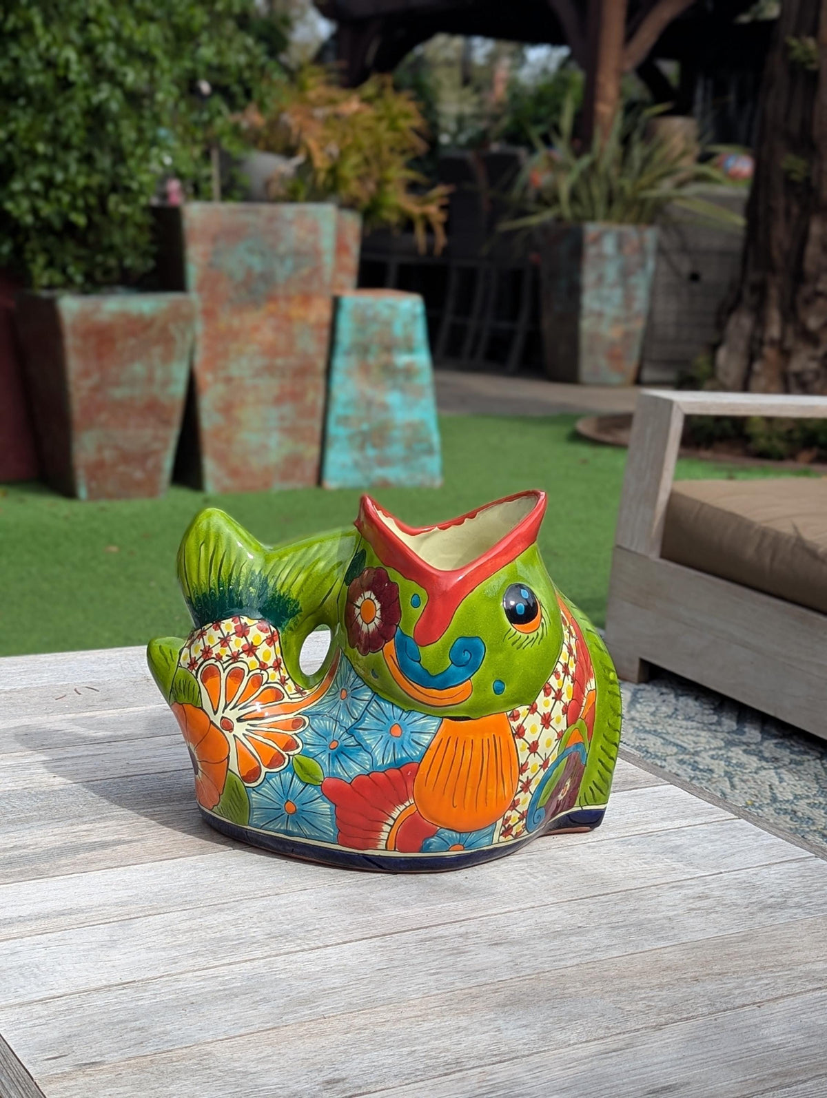 Talavera Whale Planter: Hand-Painted Mexican Ceramic Pottery Garden Decor