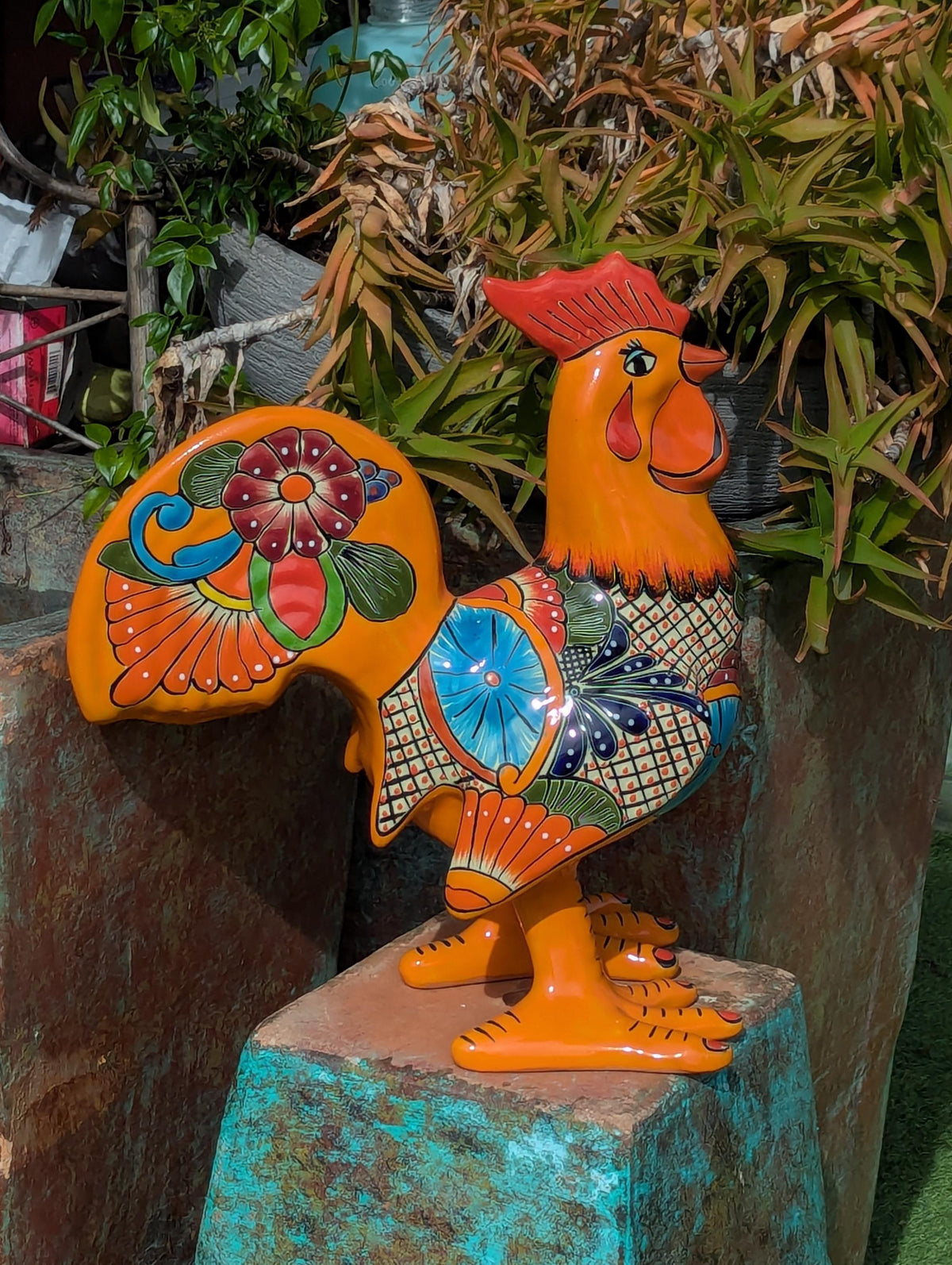 Talavera Rooster Home Decor | Ceramic Pottery, Indoor or Outdoor Figurine