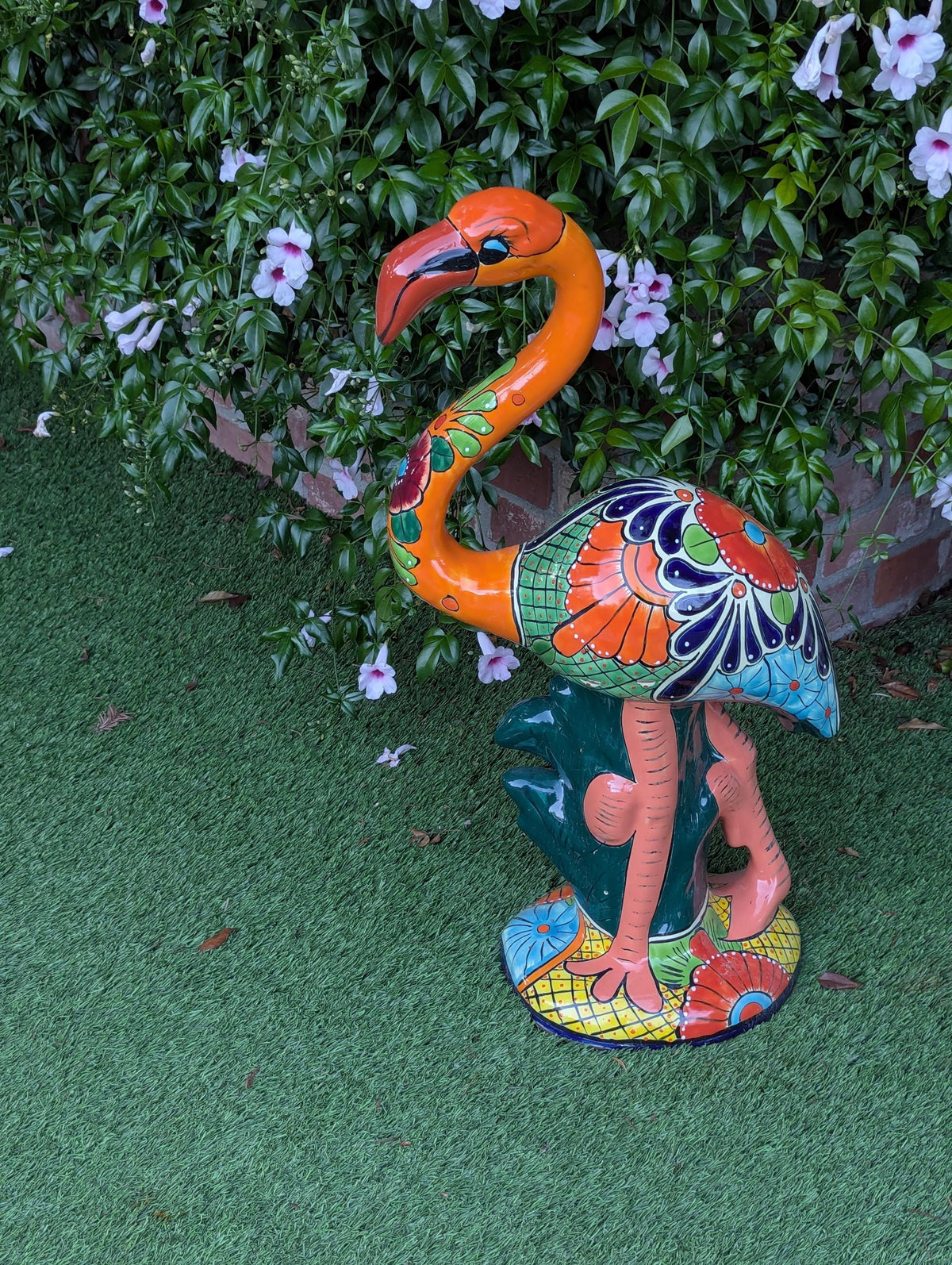 Talavera Flamingo Garden Decor | Ceramic Mexican Art Handmade Pottery | Orange Housewarming Gift