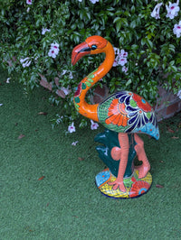 Talavera Flamingo Garden Decor | Ceramic Mexican Art Handmade Pottery | Orange Housewarming Gift