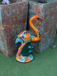 Talavera Flamingo Garden Decor | Ceramic Mexican Art Handmade Pottery | Orange Housewarming Gift